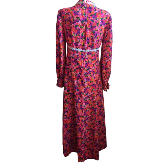 sz 8 1OF1 Vintage Floral Maxi Dress Lace Trim Peasant Boho Prairie Handmade Pink - Picture 2 of 9